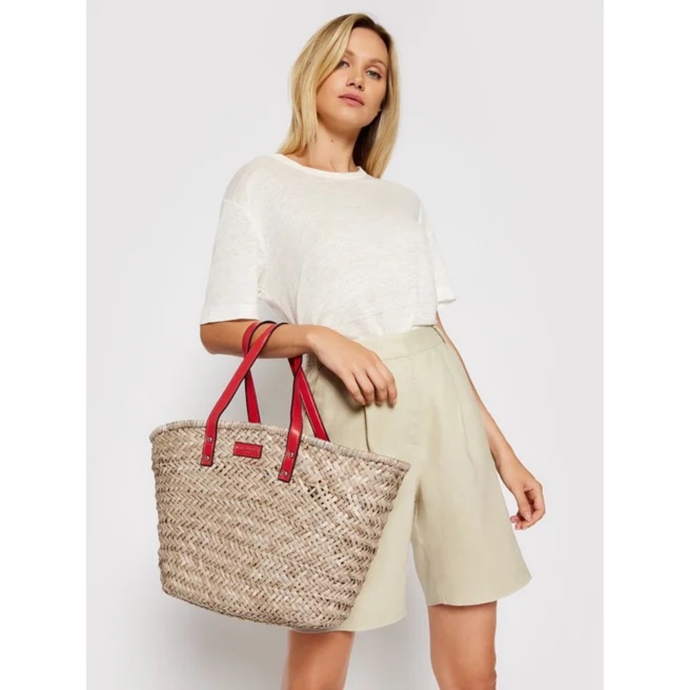 NWOT Kurt Geiger London Kensington Woven Raffia/Leather Basket Tote